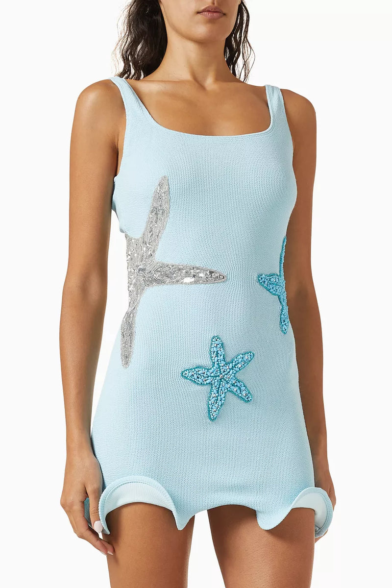 Starfish Mini Dress in Acqua Blue – Petite Chérie Starfish Mini Dress in Acqua Blue – Petite Chérie