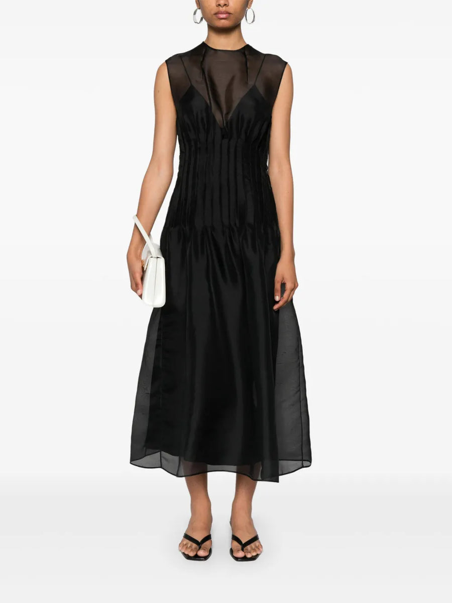 khaite wes pleated dress Khaite Wes Pleated Silk Maxi Dress In Red