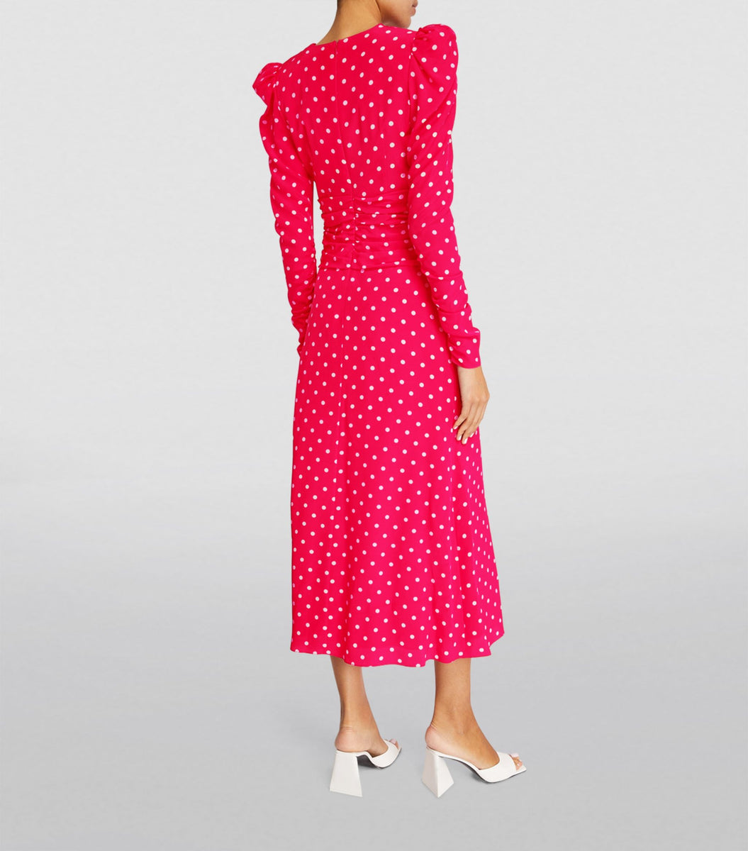 Alessandra Rich Silk Polka-Dot Midi Dress Petite Chrie Alessandra Rich Silk Polka-Dot Midi Dress Petite Chrie