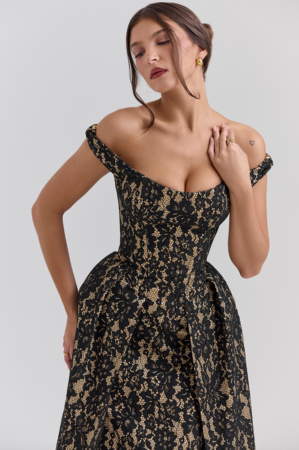 Black Gold Lace Midi Gown Petite Chrie Black Gold Lace Midi Gown Petite Chrie