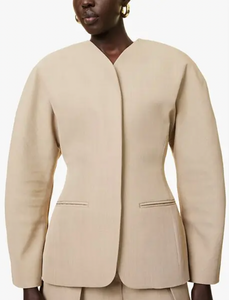 Unleash your sophisticated and stylish side with our Ovalo Wooven Jacket. Featuring a slim fit and button fastening at the front, this jacket highlights your figure while providing a comfortable fit. The padded shoulders and buttoned cuffs add an elegant touch, while the textured design and fully lined interior ensure warmth and glamour. Make a statement with the V neck, single-breasted silhouette, and single vent for added flair. 