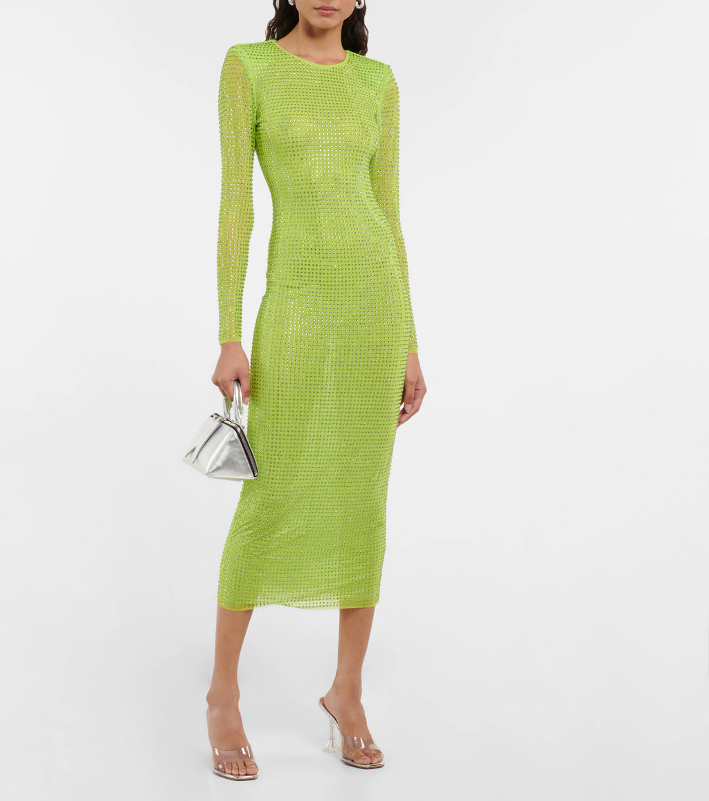 Unleash your inner shine with the Dress Nissa. This stunning green sequined dress features delicate beading and a bodycon fit that will make you stand out at any party. With long sleeves and a floor-length design, you'll be sure to turn heads and feel confident all night long.