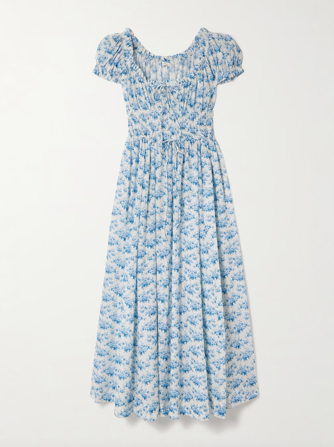 Experience effortless romance with the Ashlynn midi dress by DÔEN. Crafted from breathable organic cotton-voile, its all-over floral print captures a timeless, delicate charm. The shirred bodice offers a comfortable fit, while adjustable ties at the neckline and waist allow you to tailor the silhouette to your liking. Perfect for warm days and graceful evenings, this dress brings Southern Californian ease to your wardrobe with eco-friendly elegance.