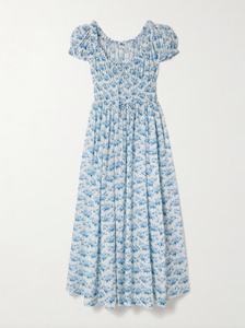 Experience effortless romance with the Ashlynn midi dress by DÔEN. Crafted from breathable organic cotton-voile, its all-over floral print captures a timeless, delicate charm. The shirred bodice offers a comfortable fit, while adjustable ties at the neckline and waist allow you to tailor the silhouette to your liking. Perfect for warm days and graceful evenings, this dress brings Southern Californian ease to your wardrobe with eco-friendly elegance.