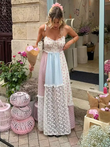 Indulge in the elegance of our Elula Maxi Dress. Its mixed print fabrication and patchwork-inspired design create a picturesque silhouette, while the lace-up back detail and feminine sweetheart-neckline add a touch of sophistication. With a fitted bodice and A-line hem, this dress is the perfect balance of comfort and style.