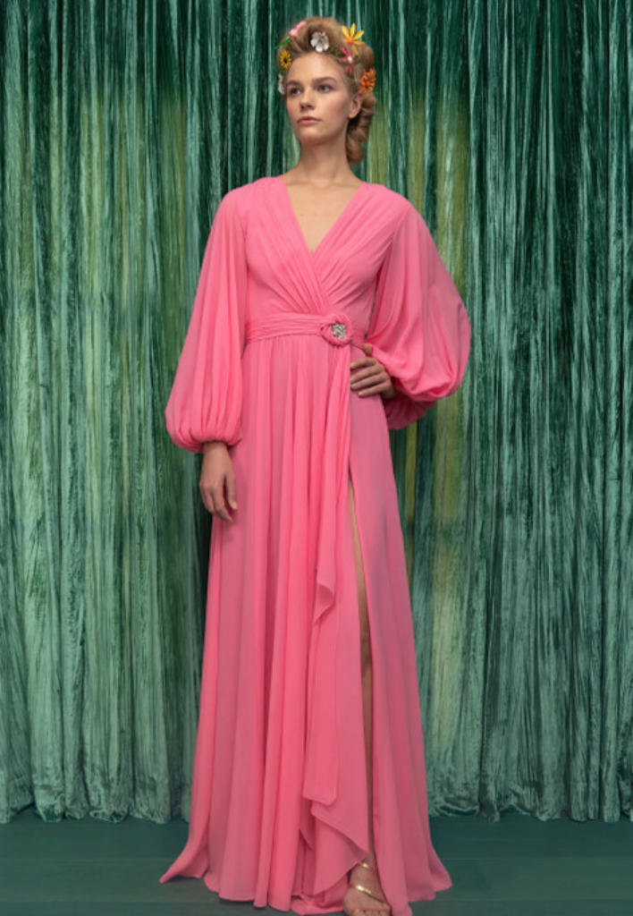 Long Blouson Sleeve Chiffon Gown Petite Chrie Long Blouson Sleeve Chiffon Gown Petite Chrie