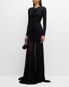The Fawn Ruched Column Gown blends graceful elegance with exceptional comfort, featuring soft jersey fabric and a sheer skirt that flows beautifully. Its partially lined design and hidden back zipper ensure a flawless fit and easy dressing. Thoughtful ruching at the front and back enhances your silhouette, making it a perfect choice for any event where effortless style matters. Elevate your look with this sophisticated yet comfortable gown.