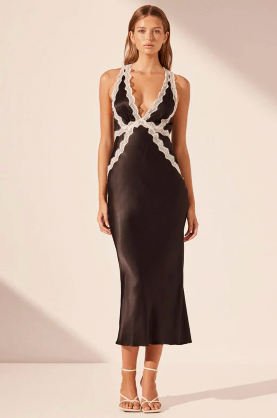 Camille Cross Back Plunge Midi Petite Chrie Camille Cross Back Plunge Midi Petite Chrie