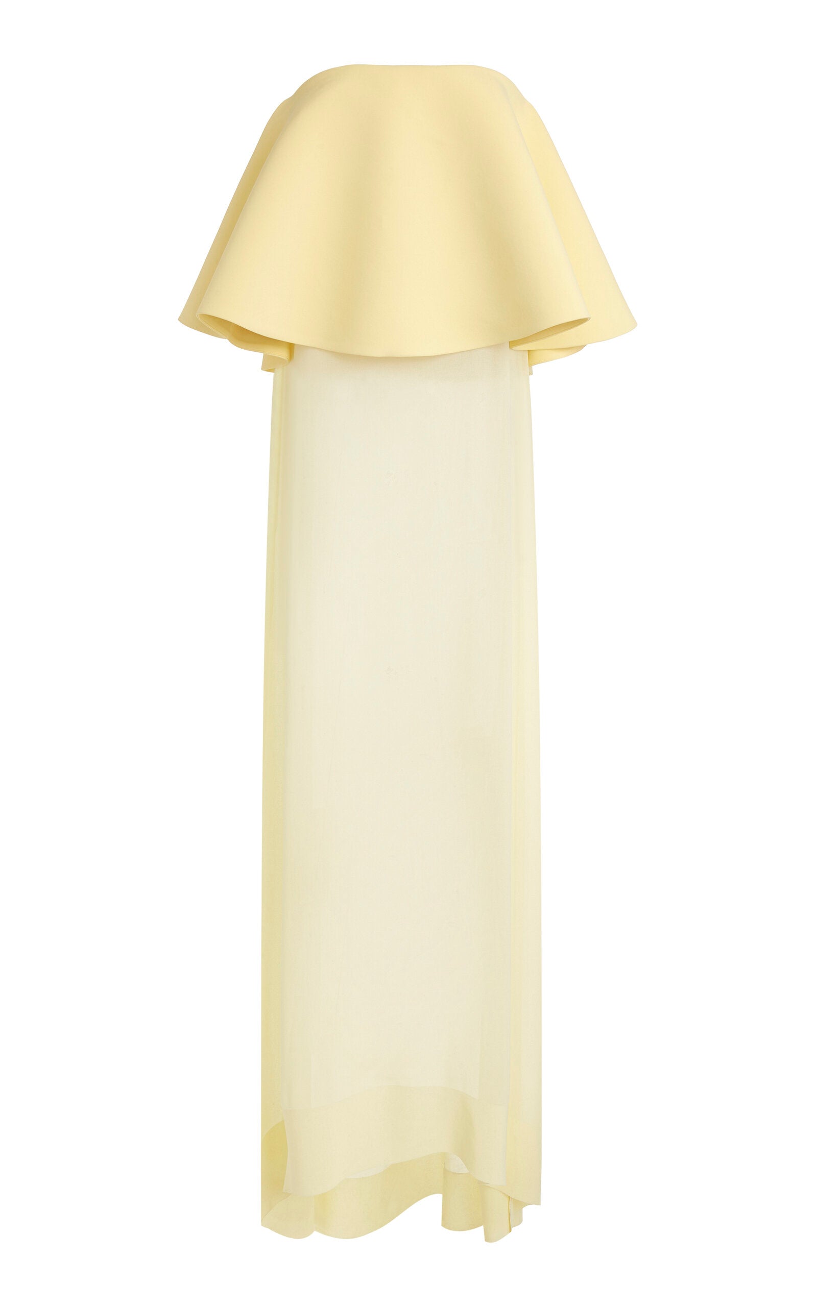 La Robe Vela by Jacquemus combines a structured crepe bodice with a flowing silk chiffon skirt, offering an elegant silhouette that moves with ethereal lightness. Perfect for those who desire sophistication paired with delicate softness, this dress enhances your presence with its refined yet airy design. Experience timeless elegance that effortlessly captures attention.