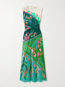 Elevate your wardrobe with the Gwen Twisted Draped Floral-print Silk Maxi Dress in Terrazzo by Saloni. Crafted from luxurious silk, it offers a flattering crew neckline and a uniquely twisted waist that enhances your silhouette. The straight skirt adds elegant movement, making it perfect for both daytime events and evening occasions. Experience comfort and style in one stunning dress designed to turn heads effortlessly.