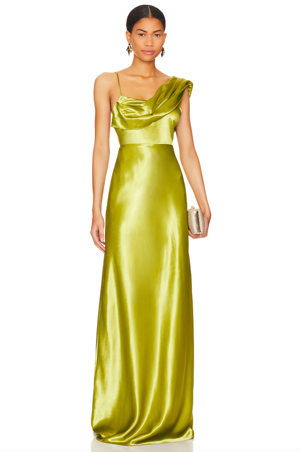 The Antonia Gown by House of Harlow 1960 effortlessly combines elegance with modern sophistication. Crafted from luxurious satin, this stunning piece features a draped off-shoulder silhouette that creates an alluring, romantic look. The singular adjustable shoulder strap offers personalized comfort and flattering support, while the subtle draped detailing adds dimension and movement. 