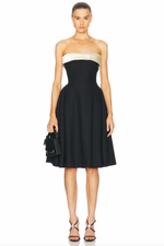 Load image into Gallery viewer, This elegant dress is versatile and stylish with its two interchangeable collars in luxurious velvet and silk. The silicone gripper elastic ensures a secure fit, while the built-in pockets add functionality. Perfect for any occasion, this dress is a must-have for the fashion-forward woman.
