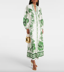 Indulge in elegance with the FARM RIO Forest Soul Maxi Dress. Crafted from a luxurious linen-blend, this printed dress exudes sophistication and exclusivity. Channel your inner artistry and fashion-forward style in this must-have statement piece.