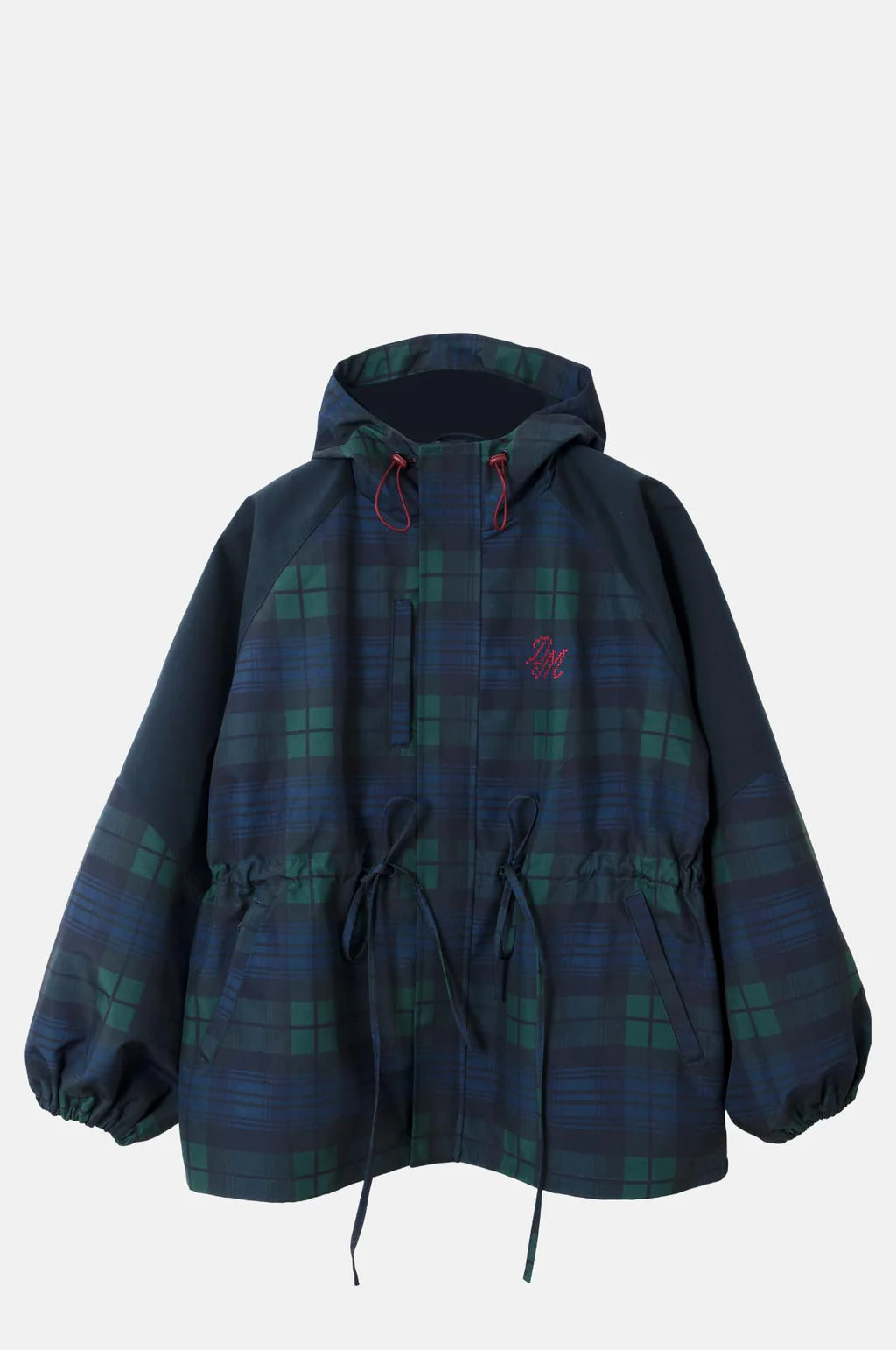 Embrace rainy days with the Liu Coat from Damson Madder, featuring a classic Black Watch tartan design crafted from shower-resistant fabric. Its balloon-style cuffs, adjustable hood, and cinchable waist offer both comfort and a flattering silhouette, while signature 'DM' embroidery adds a touch of distinction. Equipped with practical pockets and thoughtful details, this coat effortlessly combines style and functionality, making it the perfect shield against wet weather.