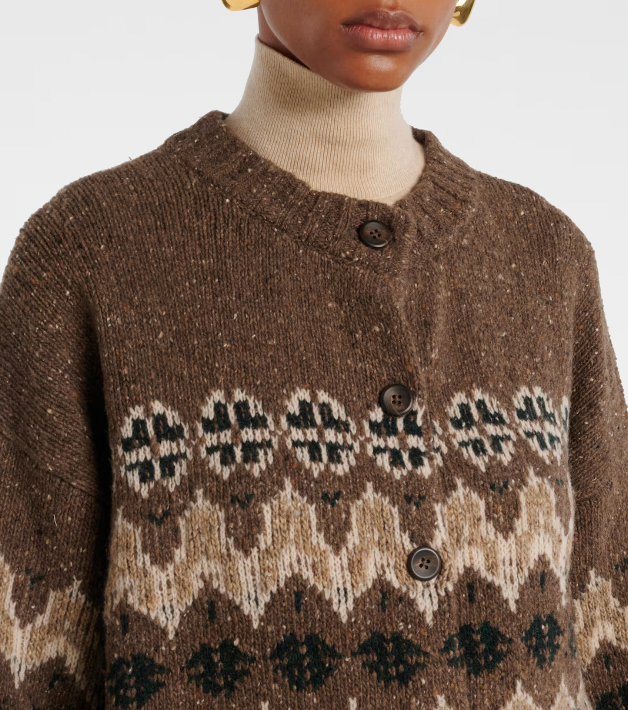 Elevate your everyday wardrobe with the Cammie Fair Isle wool-blend cardigan by Altuzarra. This timeless piece features an iconic Fair Isle pattern and convenient button-front closure, making it effortlessly versatile for layering. Crafted from a luxurious wool blend, it delivers warmth without weight, while the relaxed silhouette provides the freedom to move comfortably throughout your day. 