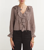 Load image into Gallery viewer, Embrace bohemian style with the Hardy blouse from Dôen. Made with organic cotton voile, this ruffled top features a playful plaid print for a touch of nostalgia. Perfect for a casual, retro-inspired look.
