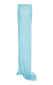 Experience the ethereal elegance of the Ameno dress by Jacquemus, crafted from light-as-air silk chiffon that drapes effortlessly along your back. Its flowing train mirrors the gentle movement of water, creating a captivating silhouette that turns every step into a statement of grace. Elevate your wardrobe with this stunning design that promises both beauty and fluidity.