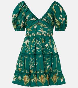 The Manzanilla Mini Dress in Neutral showcases tropical-inspired design through vibrant prints and a breezy, flattering silhouette. Made from 100% cotton poplin, it offers breathability and comfort. Key features include a deep V-neckline with an adjustable drawstring for a customized fit, short puff sleeves that add a touch of elegance, and a tiered A-line skirt that enhances movement and shape. 