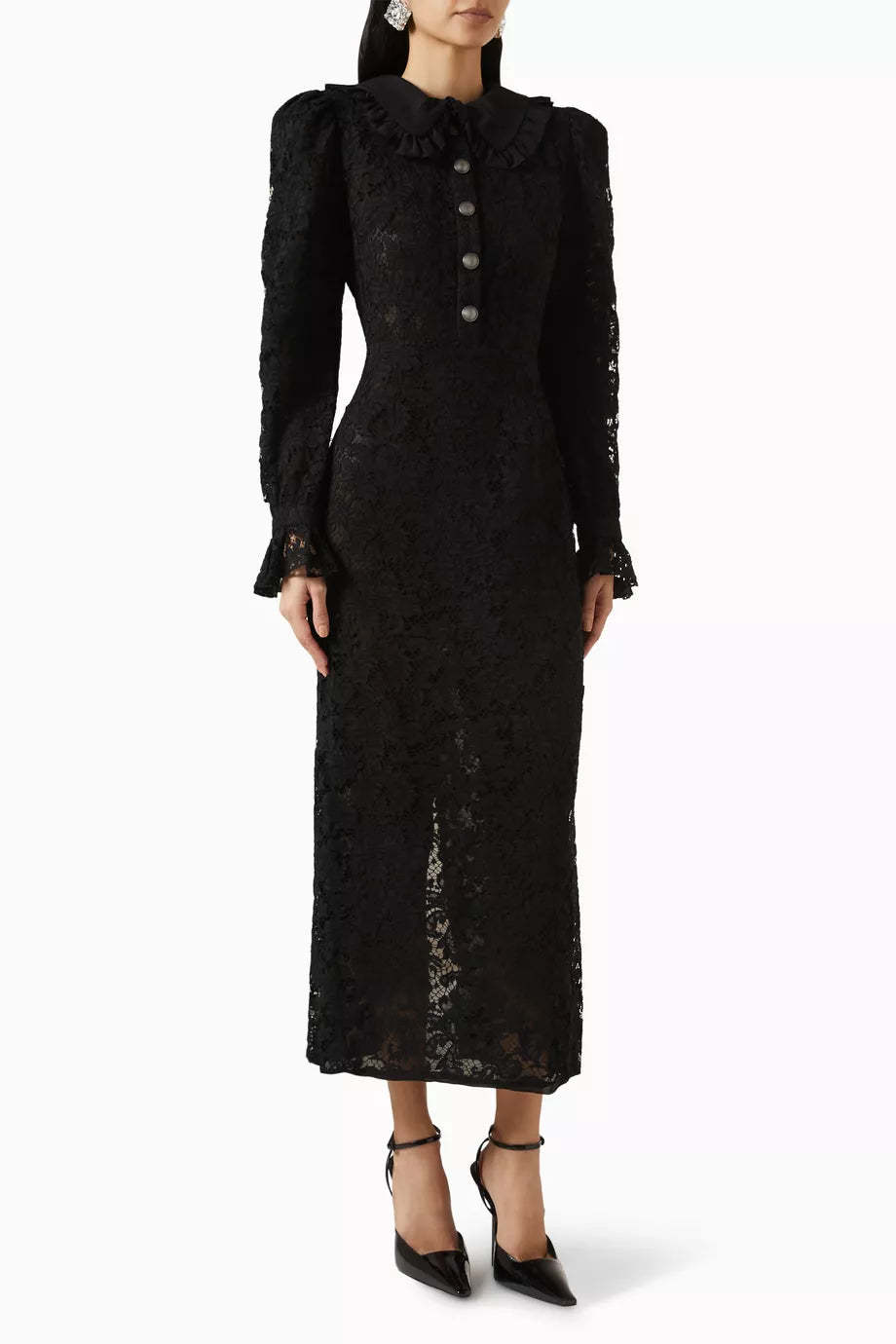 Designed by renowned designer Alessandra Rich, this dress exudes elegance and sophistication. The collared design adds a touch of classic style, while the black mesh long skirt gives a modern twist. Handmade with high quality materials, this premium dress is a must-have for any fashion-forward individual.