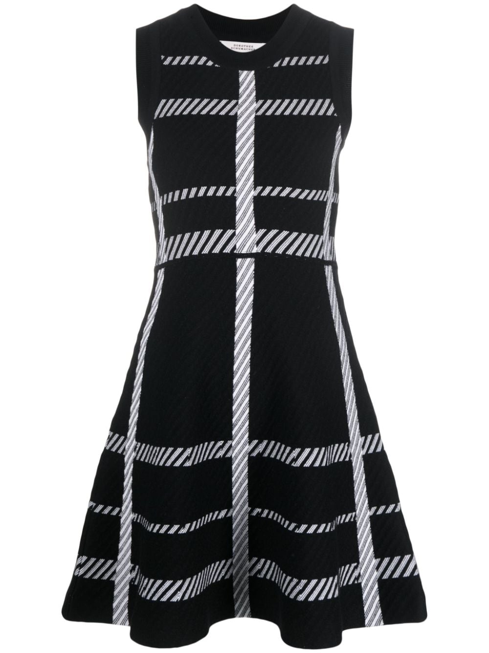 Elevate your style with the Dorothee Schumacher Check-pattern Sleeveless Dress. This dress features a striking check-pattern design that is both classic and modern. The sleeveless cut and lightweight fabric make it perfect for any occasion. Make a statement and turn heads in this timeless and chic piece!