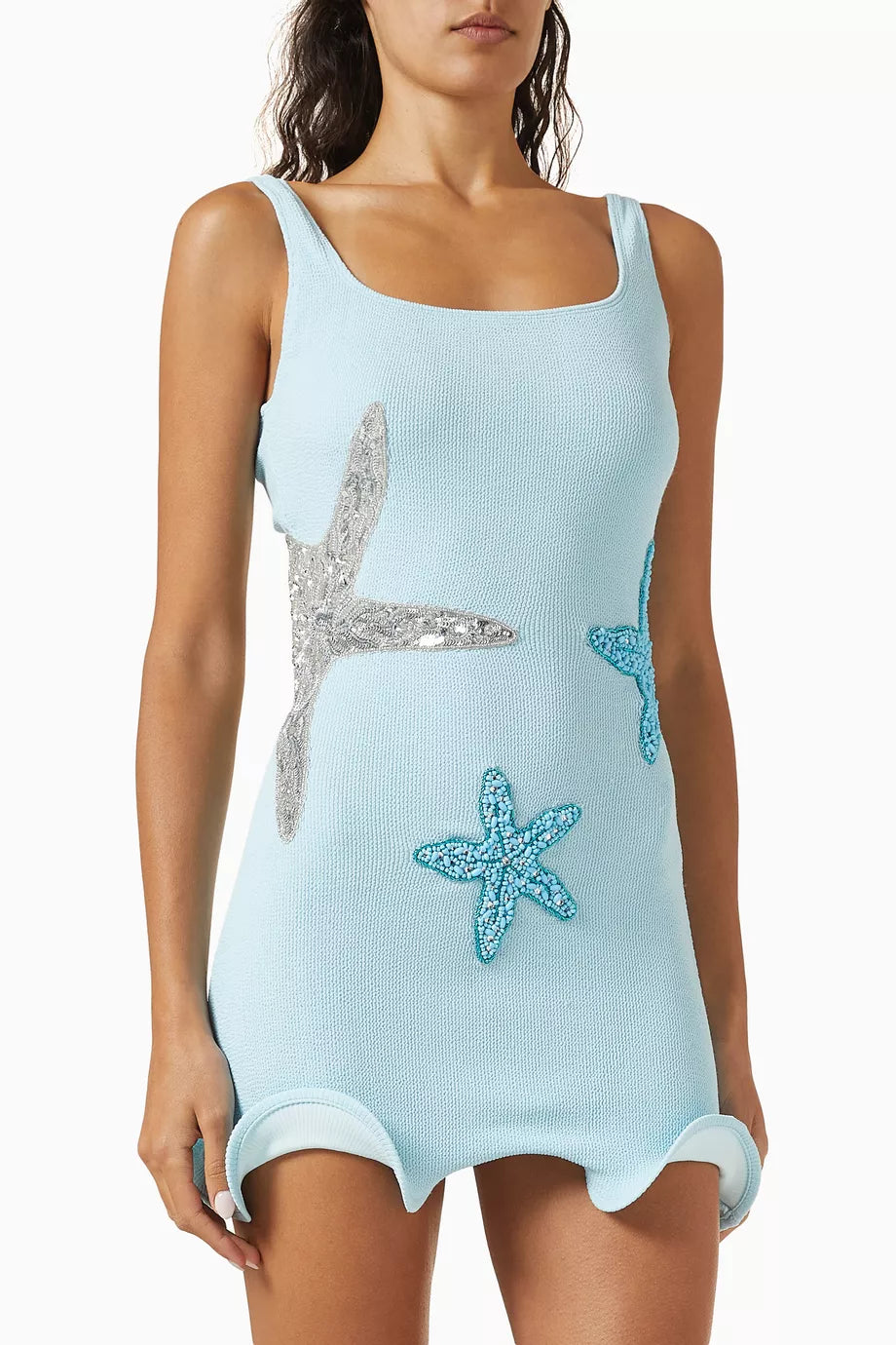 Starfish Mini Dress in Acqua Blue Petite Chrie Starfish Mini Dress in Acqua Blue Petite Chrie