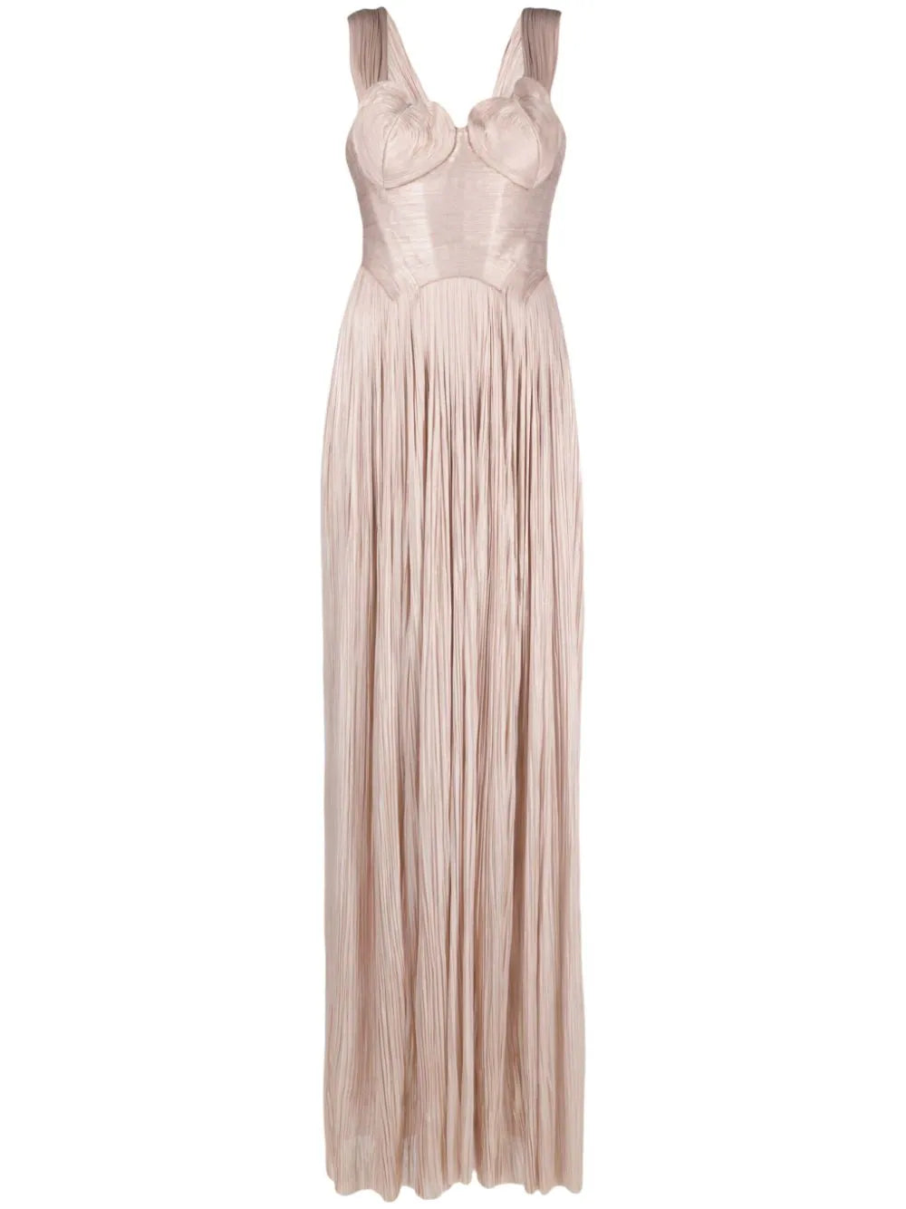 Elevate your style with the Maria Lucia Hohan Sabina pleated silk gown. The vintage-inspired, rose-pink gown features a modern twist with its stretch-silk fabric and foiled finish. The sweetheart neckline and heart-shape built-in cups create a flattering silhouette, while the open back adds a touch of allure. With fully pleated detailing, a fitted waistline, and a flared skirt, this floor-length gown is perfect for special occasions. 