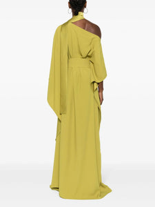 Taller Marmo's 'Taylor' kaftan is the epitome of easy elegance. Made from cady, it has a one-shoulder neckline framed by a scarf and cinches at the waist with a 'Space-age'-inspired buckled belt. Complement the deep thigh split with your highest heels.