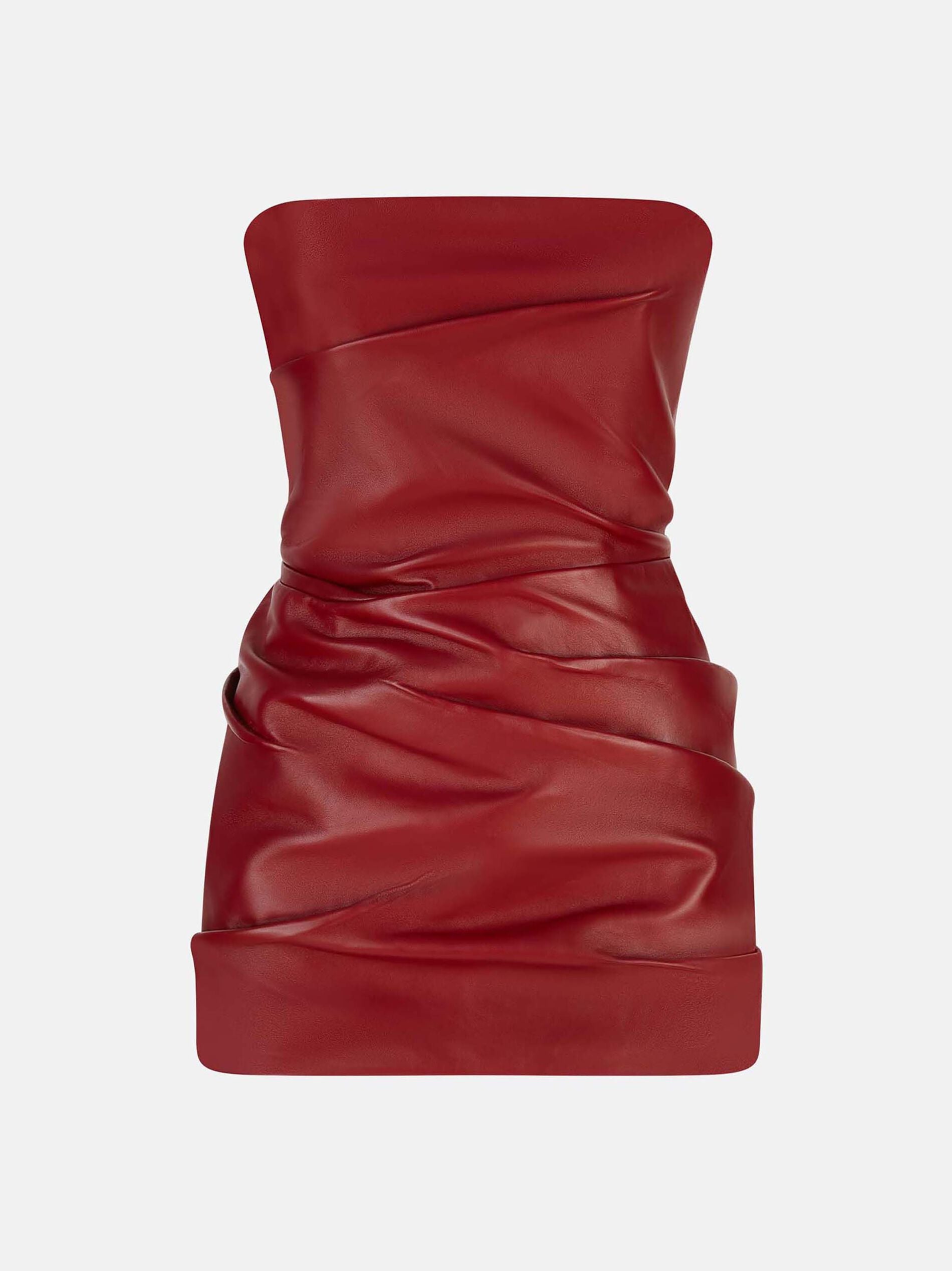 Indulge in luxury with the Vibrant Red Mini Dress by The Attico! Expertly crafted from smooth lambskin, this stunning Mini Dress is designed to make you feel sleek and sophisticated. The bustier-style neckline and strapless design add a touch of elegance, while the draped detailing and thigh-length bring convenience and style. Must-have for any special occasion.