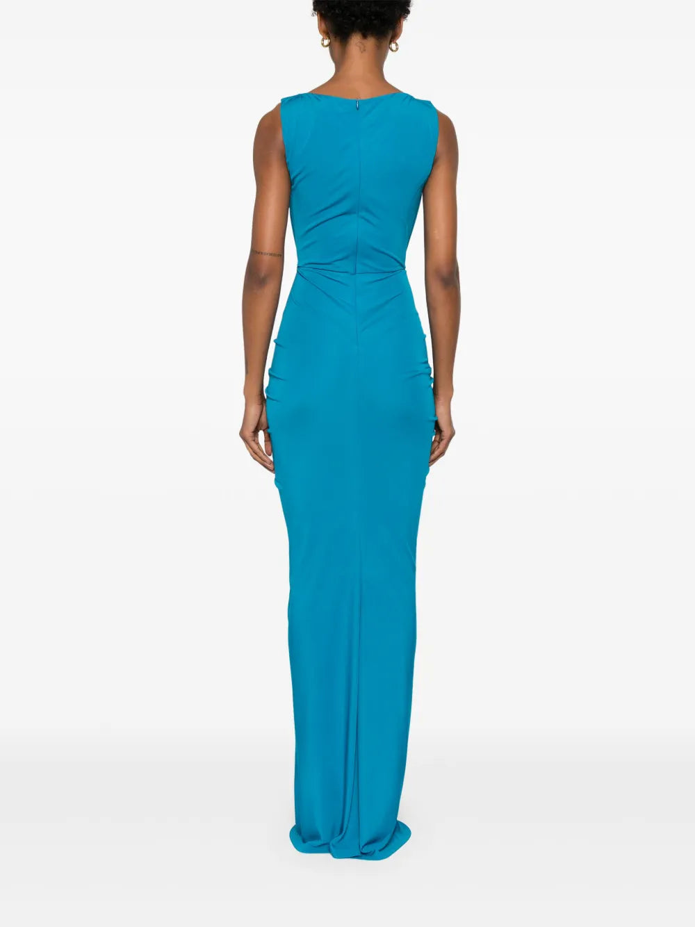 Elevate your evening wardrobe with this stunning Christopher Esber Bateau draped gown, a masterpiece of contemporary design. Crafted from imported materials, this sleeveless silhouette features an alluring imperial blue hue that commands attention. The expertly placed cut-out detailing and ruched accents create dynamic visual interest, while the concealed rear zip fastening ensures a seamless, polished finish. 