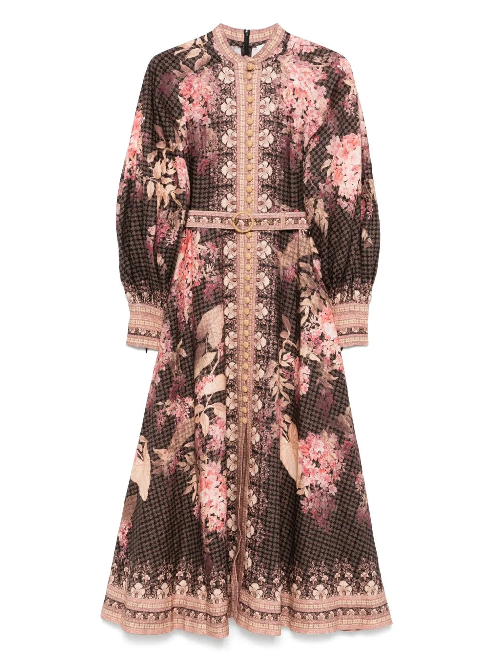 Experience effortless elegance with the Illuminate Linen Dress by Zimmermann. Crafted in breathable black linen, this dress features a delicate floral motif and a flattering front button fastening for easy wear. Long sleeves with buttoned cuffs add sophistication, making it perfect for both day and evening occasions. Embrace timeless style and comfort in this versatile piece that elevates your wardrobe with subtle charm.