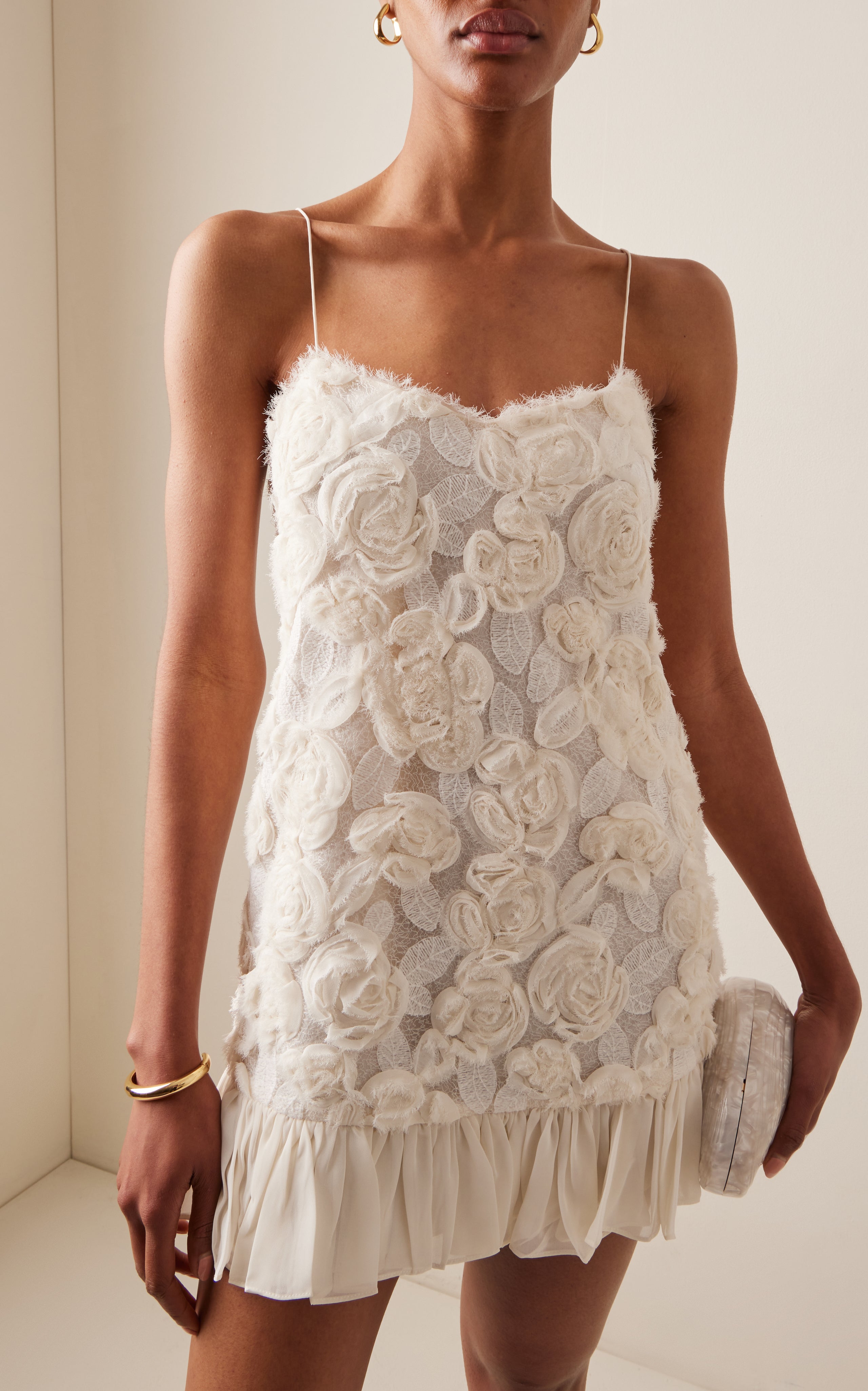 Blanc Rosette-Detailed Georgette Mini Dress Petite Chrie Blanc Rosette-Detailed Georgette Mini Dress Petite Chrie
