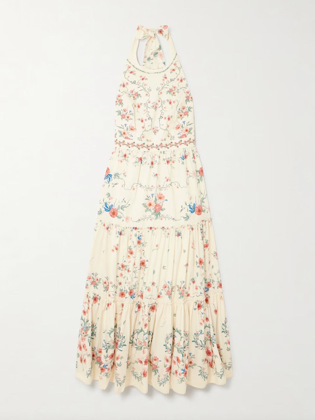 Crafted from breathable linen, the Consuelo Mosqueta Midi Dress from Agua by Agua Bendita features delicate embroidery of elegant blooms that enhance its refined aesthetic. Its flowing tiers offer effortless movement and a flattering silhouette, combining comfort with expert design that suits both casual and sophisticated occasions.