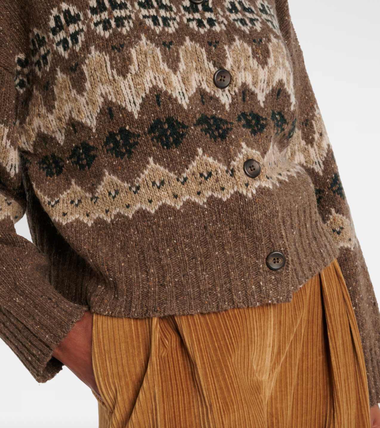 Elevate your everyday wardrobe with the Cammie Fair Isle wool-blend cardigan by Altuzarra. This timeless piece features an iconic Fair Isle pattern and convenient button-front closure, making it effortlessly versatile for layering. Crafted from a luxurious wool blend, it delivers warmth without weight, while the relaxed silhouette provides the freedom to move comfortably throughout your day. 