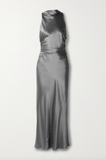 Load image into Gallery viewer, Unleash your adventurous side with the Reformation Casette Maxi Dress. Made from luxurious silk-charmeuse, it features a bold cutout design that exudes confidence. This gray dress is perfect for making a statement at any event. Take the risk and stand out in style!
