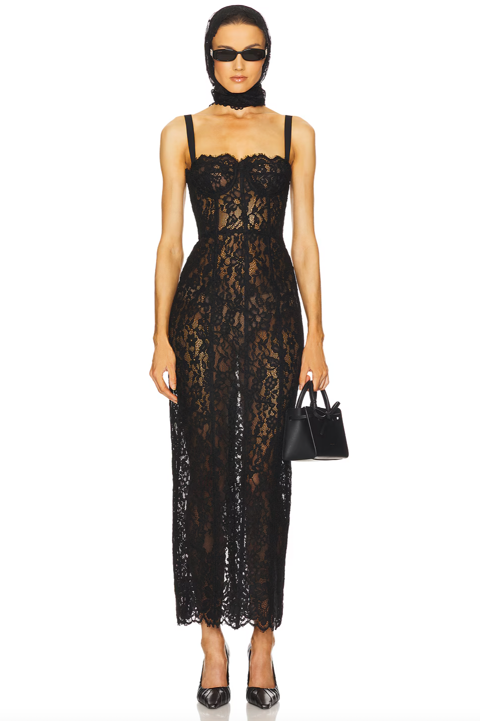 The Lace Column Dress by Helsa combines refined craftsmanship with daring elegance. Its delicate bustier and adjustable shoulder straps allow for a tailored fit, while the unlined, sheer fabric provides breathable comfort and a subtle reveal beneath. Featuring a hidden back zipper, this dress maintains a seamless silhouette, making it an ideal choice for sophisticated occasions where understated allure is key.