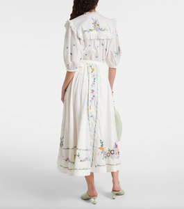 Effortlessly elevate your wardrobe with the Willa Embroidered Set. The tie front top with self-covered eyelet buttons and frill yoke detail add a touch of femininity, while the embroidered motif detail adds a unique touch. The elasticated drawstring waist and balloon sleeves provide a comfortable fit, making this set a must-have for any occasion.