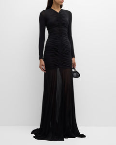 The Fawn Ruched Column Gown blends graceful elegance with exceptional comfort, featuring soft jersey fabric and a sheer skirt that flows beautifully. Its partially lined design and hidden back zipper ensure a flawless fit and easy dressing. Thoughtful ruching at the front and back enhances your silhouette, making it a perfect choice for any event where effortless style matters. Elevate your look with this sophisticated yet comfortable gown.