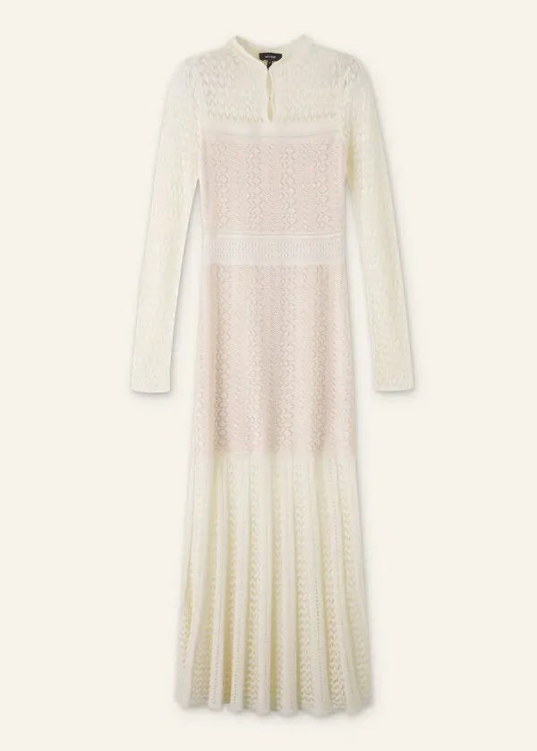 This knit maxi dress by ME+EM combines comfort and elegance with its long sleeves, gently raised waist, and flowing flared skirt. Crafted from a soft blend of cotton and responsibly sourced viscose, it offers breathable wear while supporting sustainable choices. Perfect for any occasion, this dress effortlessly balances style and ease, making it a versatile addition to your wardrobe.