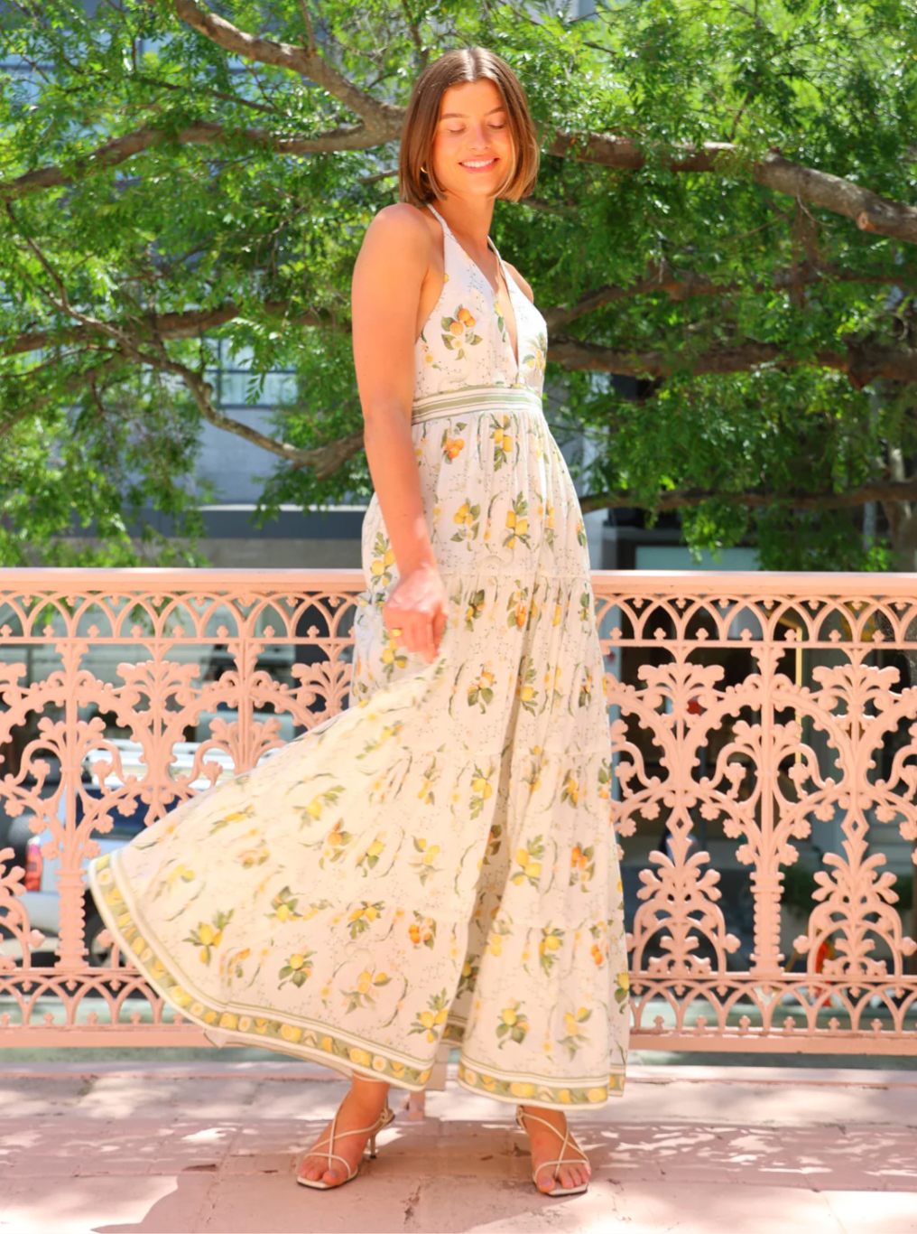 The Jacinta Maxi Dress in Multi showcases a sophisticated blend of French linen and mulberry silk, delivering both comfort and refined elegance. Its halter-neck design with a plunging V-neckline creates a graceful silhouette, flowing effortlessly for versatile wear from daytime outings to evening events. Functional side pockets add practical convenience without compromising style. This dress embodies a perfect balance of luxurious detail and relaxed sophistication.