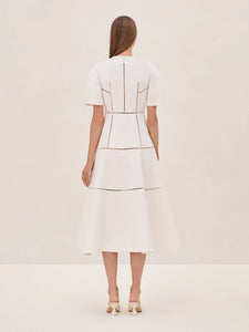 Indulge in effortless elegance with the Valry Dress by Alexis. Expertly crafted with clean lines and subtle stitched detailing, this dress exudes modern minimalism. The structured fit and flared skirt create a flattering silhouette while the zipper front adds a contemporary touch. Elevate your wardrobe with this exclusive piece.