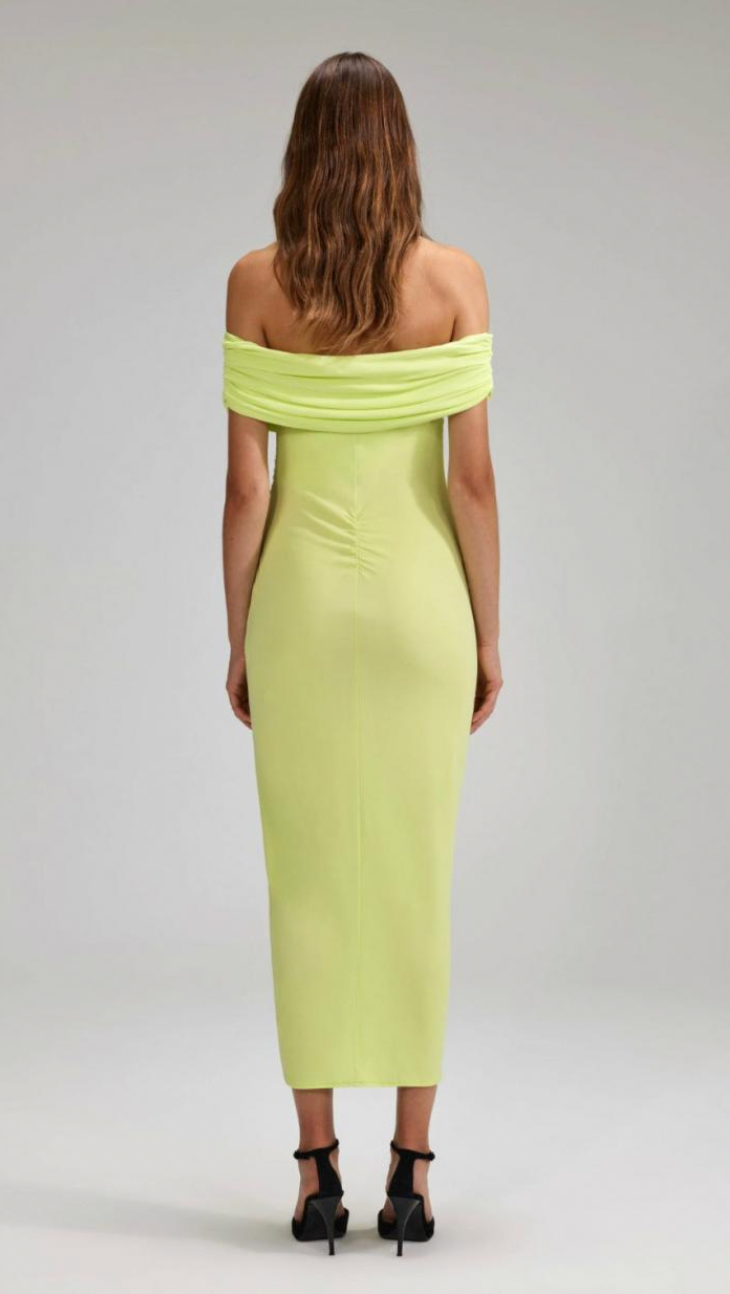 Indulge in luxury with the Selina dress. A masterpiece of art and fashion, this Womens Self-Portrait Midi Dress features an elegant off-shoulder design in vibrant green. Made from high-quality jersey material, it exudes sophistication and exclusivity, perfect for making a statement at any occasion. Elevate your wardrobe with Selina.