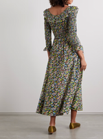 Load image into Gallery viewer, This Rosenda Voile Midi Dress by Doen is perfect for a breezy spring day. The shirred bodice and flouncy ruffles add playful touches to the dress, while the colorful flower print adds a touch of charm. The scooped neckline and off-the-shoulder option give you versatility in styling. Flattering and fun, this dress is a must-have for your wardrobe.
