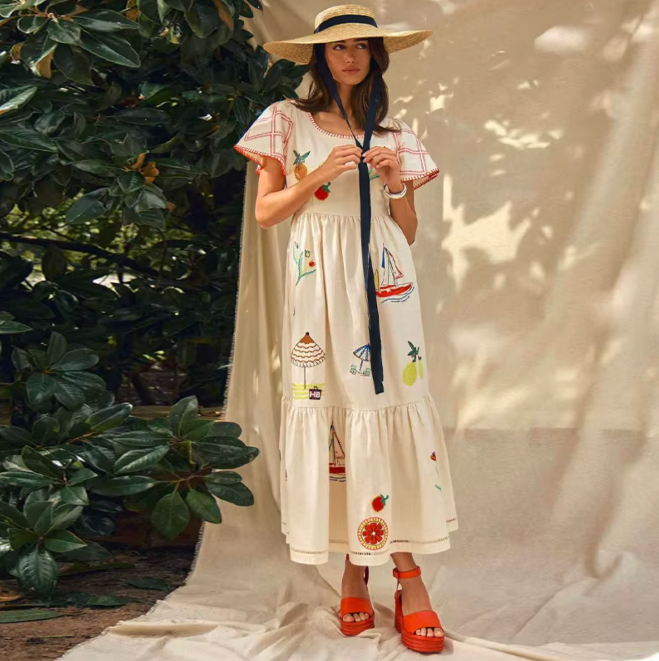 Sway with elegance in the Clara Maxi Dress. Its vibrant summer embroidery will steal the spotlight for any occasion. Simply add your own personal touch with accessories and let your fashion sense shine.