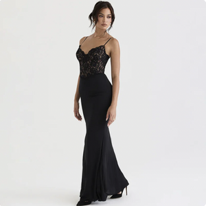 Expertly crafted with delicate lace and a slim bodycon silhouette, the Dress Caroline exudes elegance and femininity. The spaghetti straps and backless design add a touch of allure, making it the perfect choice for any summer occasion. Embrace your inner confidence and turn heads in this stunning maxi dress.