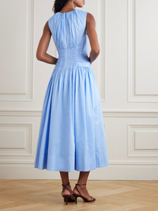 The Agatha Poplin Midi Dress by Aje features a flattering gathered, knotted waist that accentuates your silhouette. Crafted from soft cotton-poplin, it offers gentle pleats that add volume and flow elegantly to a midi length. In a versatile Powder Blue shade, this dress pairs beautifully with gold, silver, or pearl accessories, making it a perfect choice for both casual and refined occasions.