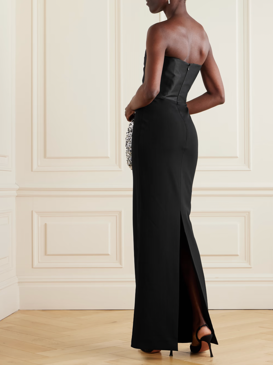 Satin twill-trimmed crepe gown Petite Chrie Satin twill-trimmed crepe gown Petite Chrie