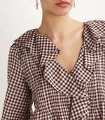 Load image into Gallery viewer, Embrace bohemian style with the Hardy blouse from Dôen. Made with organic cotton voile, this ruffled top features a playful plaid print for a touch of nostalgia. Perfect for a casual, retro-inspired look.
