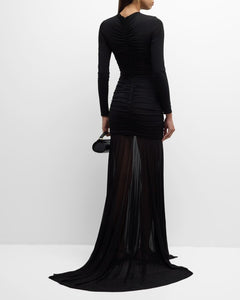 The Fawn Ruched Column Gown blends graceful elegance with exceptional comfort, featuring soft jersey fabric and a sheer skirt that flows beautifully. Its partially lined design and hidden back zipper ensure a flawless fit and easy dressing. Thoughtful ruching at the front and back enhances your silhouette, making it a perfect choice for any event where effortless style matters. Elevate your look with this sophisticated yet comfortable gown.