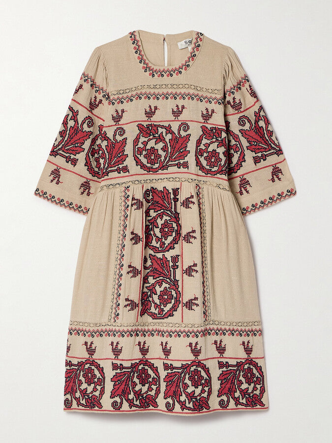 Indulge in elegance with the Beena Crochet Mini Dress by SEA. Crafted with delicate cross stitching embroidery and short sleeves, this dress boasts a mini silhouette for a touch of sophistication. Perfect for any occasion, elevate your wardrobe with this exclusive piece.