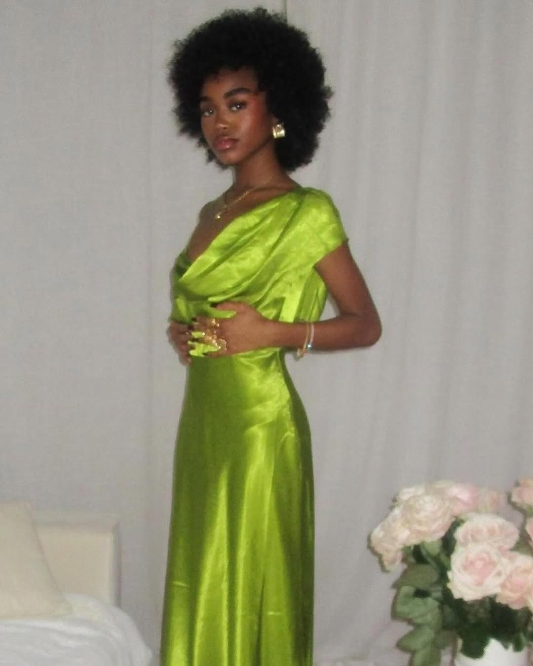 The Antonia Gown by House of Harlow 1960 effortlessly combines elegance with modern sophistication. Crafted from luxurious satin, this stunning piece features a draped off-shoulder silhouette that creates an alluring, romantic look. The singular adjustable shoulder strap offers personalized comfort and flattering support, while the subtle draped detailing adds dimension and movement. 